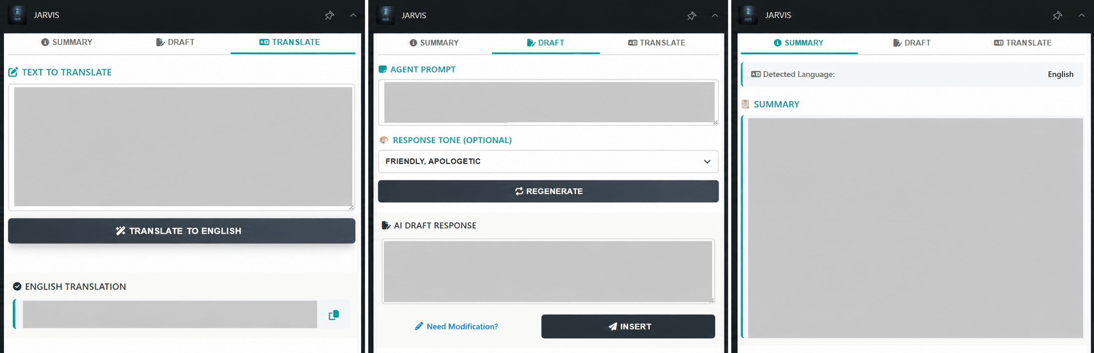 Zendesk assistant summary interface with customer content redacted